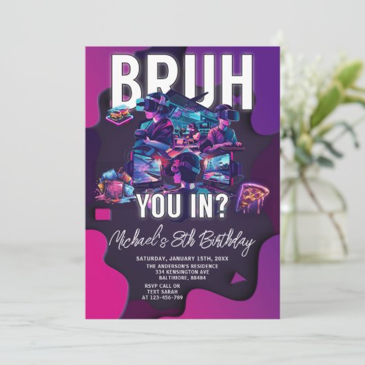Bruh You In Videogame Neon Gamer Verjaardagsfeest Kaart (Staand voorkant)