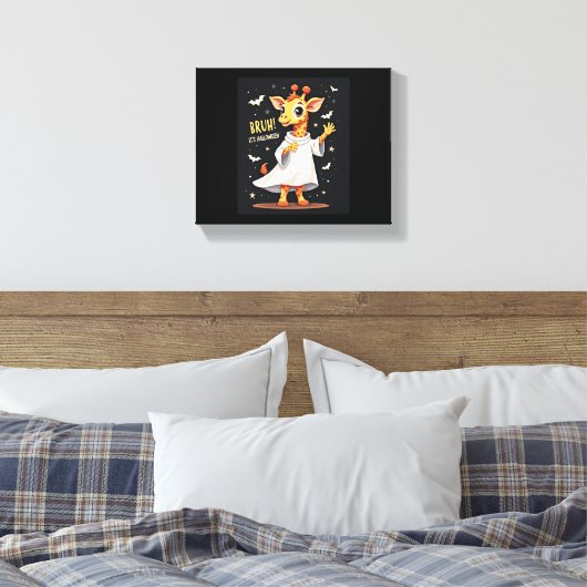 Bruh zijn Halloween Funny Dabbing Ghost Giraffe Lo Canvas Afdruk (Insitu (Slaapkamer))