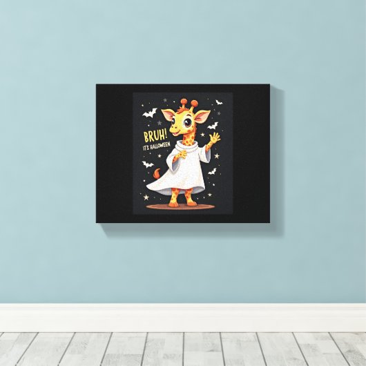 Bruh zijn Halloween Funny Dabbing Ghost Giraffe Lo Canvas Afdruk (Insitu (Houten vloer))