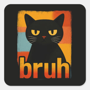 Bruh Zwarte Kat Grappig Retro Vintage Meme Vierkante Sticker