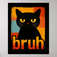 Bruh Zwarte Kat Grappige Retro Vintage Meme