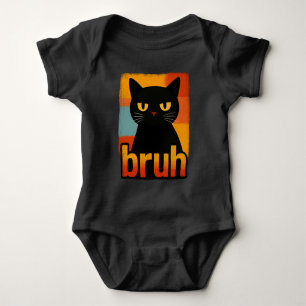 Bruh Zwarte Kat Grappige Retro Vintage Meme Romper
