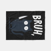 Bruh Zwarte Kat Met Houdmes Funny Meme Humor Fleece Deken (Voorkant (Horizontaal))