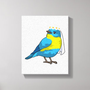Bruid als vogel met bloemenkrans canvas afdruk