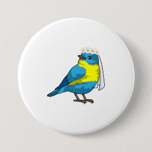 Bruid als vogel met bloemenkrans ronde button 7,6 cm