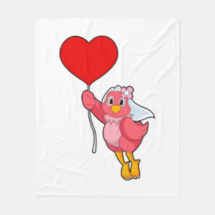 Bruid als vogel met sluier en hartballon fleece deken