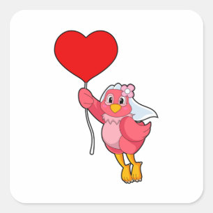 Bruid als Vogel met Sluier & Hartballon Vierkante Sticker