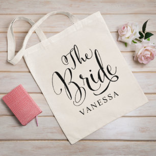 Bruid Black Script Persoonlijke Trouwdag Tote Bag