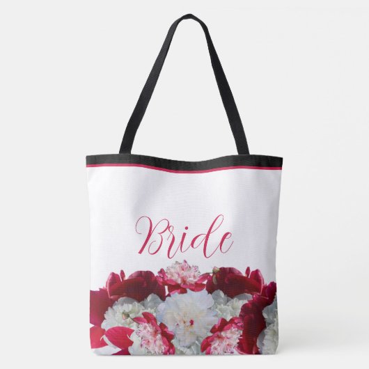 Bruid Bloemen Pioenschappen multi Print Canvas tas (Achterkant)