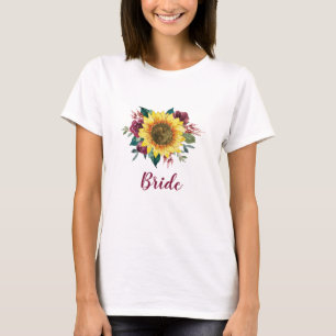 Bruid Bloemen Zonnebloem Bourgondië Roos Bruiloft T-shirt