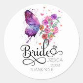 Bruid boho Bloem Vlinder Favor Ronde Sticker (Voorkant)