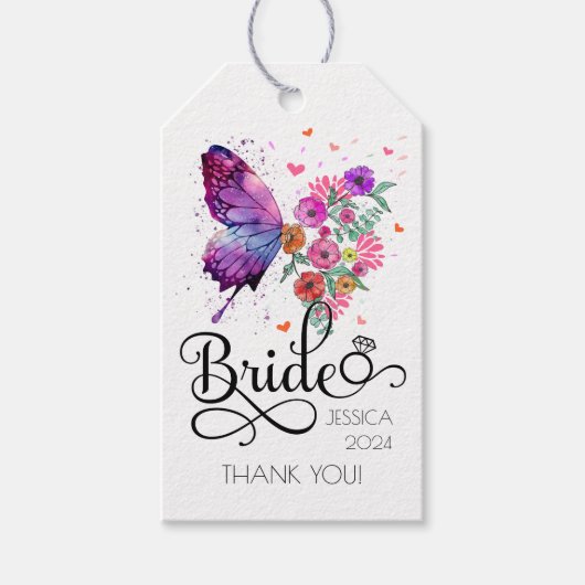 Bruid boho bloemenvlinder gunst cadeau Label Cadeaulabel (Voorkant)
