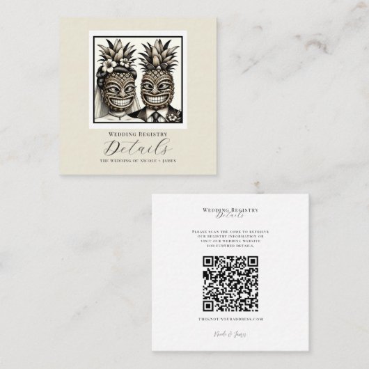 Bruid & bruidegom Aloha Ananas Tiki Bruiloft Detai Vierkante Visitekaartje (Voorkant / Achterkant)