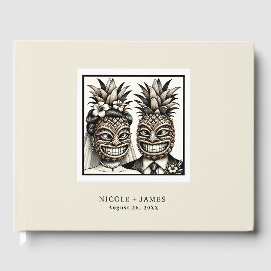 Bruid & bruidegom Aloha Ananas Tiki Bruiloft Gastenboek (Voorkant)