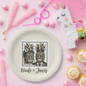 Bruid & bruidegom Aloha Ananas Tiki Bruiloft Papieren Bordje (Feest)