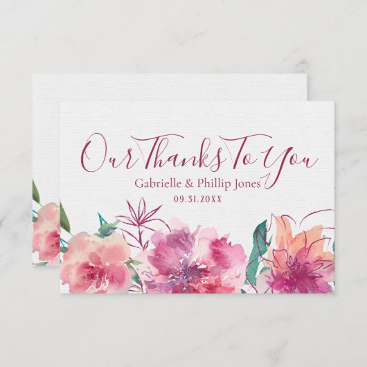 Bruid & bruidegom bloemenbruiloft bedankkaart (Voorkant / Achterkant)