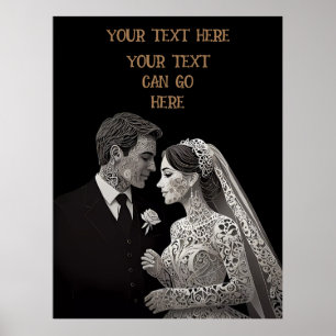 Bruid & bruidegom Delicate Wit op Zwart Poster