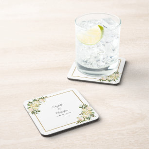 Bruid & Bruidegom Elegant Huwelijk Botanische Bloe Bier Onderzetter