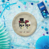 Bruid & Bruidegom Gothic Skulls Wedding Papieren Bordje (Feest)