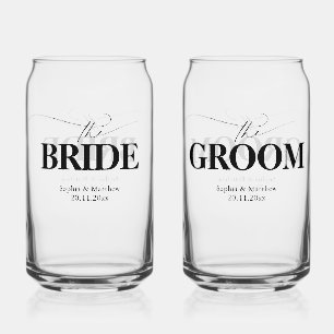Bruid Bruidegom Modern Script Huwelijk Blikvorm Glas