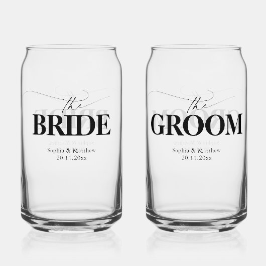 Bruid Bruidegom Modern Script Huwelijk Blikvorm Glas (Voorkant)