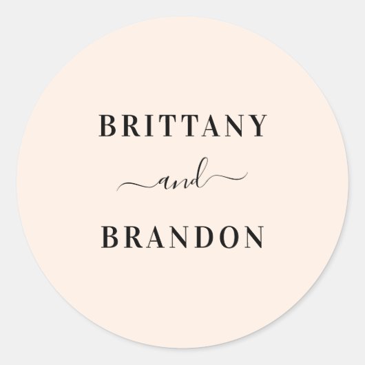 Bruid & bruidegom Moderne Bruiloft Blush Favor Sea Ronde Sticker (Voorkant)