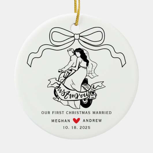 Bruid & Bruidegom Motorfiets Kerstmis Keramisch Ornament (Voorkant)