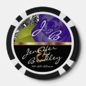 Bruid & bruidegom Paarse Roos bruiloft ontwerp Pokerchips (Achterkant)