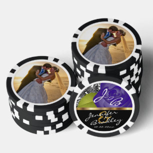 Bruid & bruidegom Paarse Roos bruiloft ontwerp Pokerchips