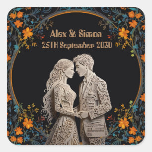 Bruid & Bruidegom Royal Classic Vierkante Sticker