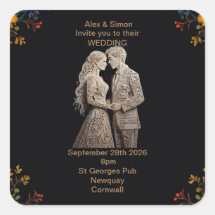 Bruid & bruidegom Royal Classic Vierkante Sticker