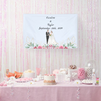 Bruid, bruidegom & Rozen huwelijksfeest Banner