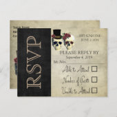 Bruid & bruidegom schedel Blauwgroen Roos bruiloft Uitnodiging Briefkaart (Voorkant / Achterkant)