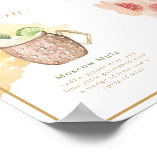 Bruid & Bruidegom Signature Drankjes Aquarel Cockt Poster (Hoek)