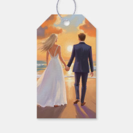 Bruid & Bruidegom Strand Bruiloft Aquarel Cadeaulabel