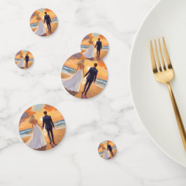 Bruid & Bruidegom Strand Bruiloft Aquarel Confetti