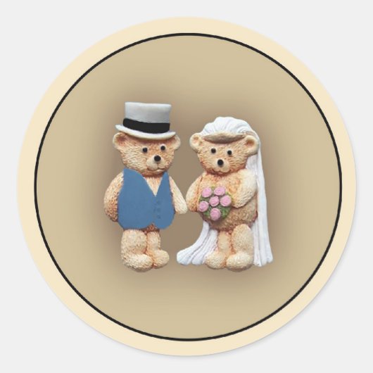Bruid & bruidegom Teddy Bears Ronde Sticker (Voorkant)