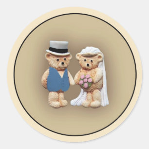 Bruid & bruidegom Teddy Bears Ronde Sticker