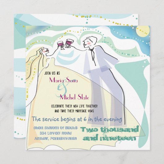 Bruid & Bruidegom Toasting bruiloft uitnodiging Ui (Voorkant / Achterkant)