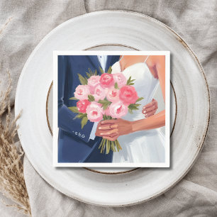 Bruid & Bruidegom Trouwboeket Aquarel Schildering Servet