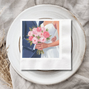 Bruid & Bruidegom Trouwboeket Aquarel Schildering Servet
