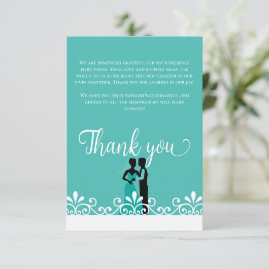 Bruid Bruidegom Turquoise Wit Ellegante Trouw Dank Bedankkaart (Staand voorkant)
