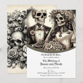 Bruid & Bruidegom van geraamtes Witte Taan Bruilof Kaart (Voorkant / Achterkant)