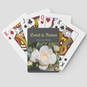 bruid & bruidegom witte roos bloemen bruiloft pokerkaarten