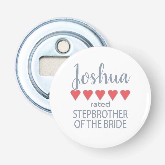 Bruid & Bruidsfeest 5 Hart Stapbroer of Bruid Button Flesopener (Voorkant)