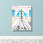 Bruid Bruiloft Dag Strand Bruiloft Fancy Gown Brid Canvas Afdruk (Insitu (Houten vloer))