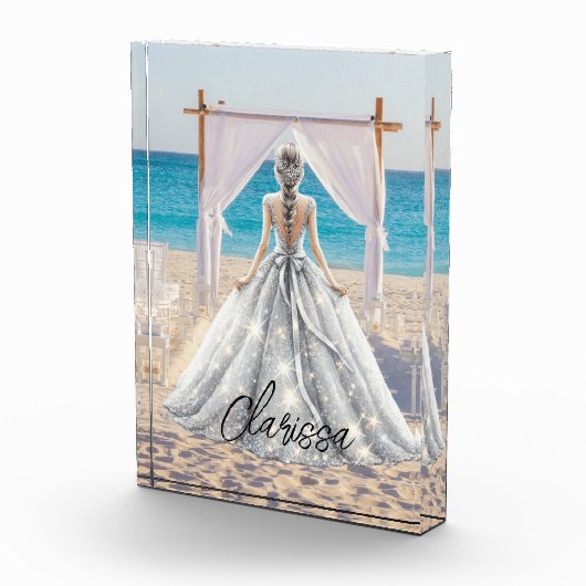 Bruid Bruiloft Dag Strand Bruiloft Fancy Gown Brid Fotoblokken (Rechts)