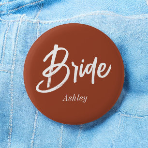 Bruid Bruin Bruiloft Terracotta Script Ronde Button 5,7 Cm