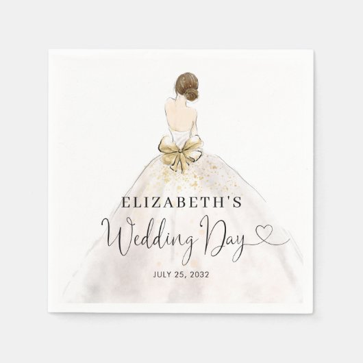 Bruid Brunette Jurk Bloemen Bruids Trouwdag Servet (Voorkant)