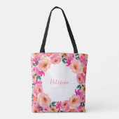 Bruid Chic Script Roze Waterverf Bloem Draagtas (Achterkant)